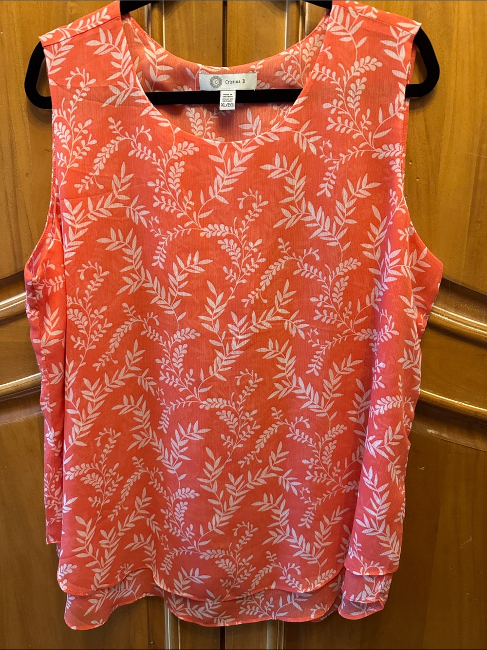 Cristina Coral Leaf-Print Sleeveless Tank